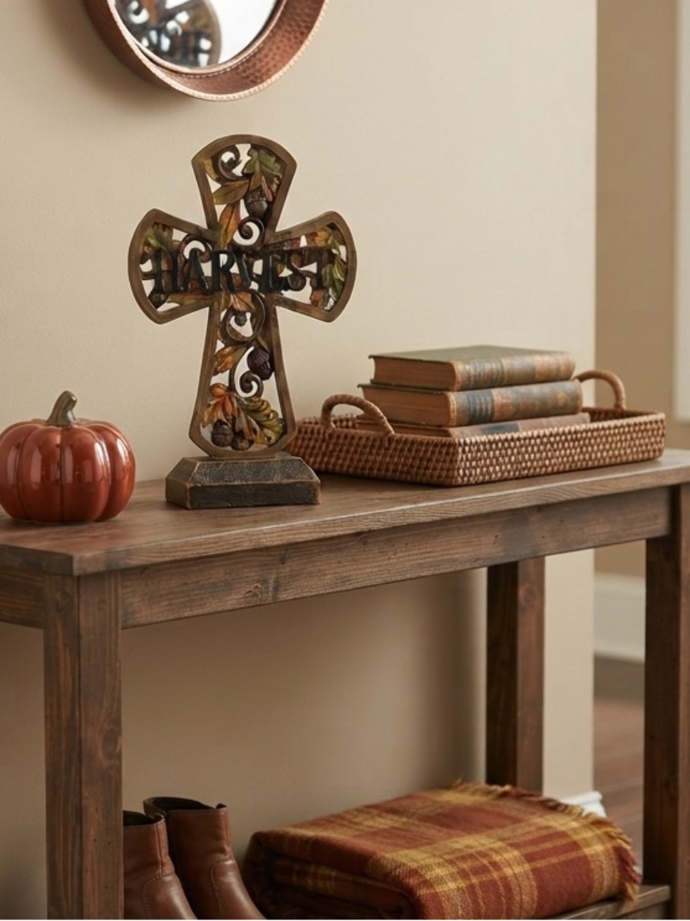 Vintage Hobby Lobby 2014 Harvest Cross Decor - Brown and Green